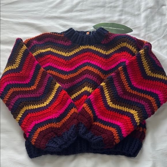 NWT FARM Rio Colorful Waves Crochet Sweater - Picture 8 of 15